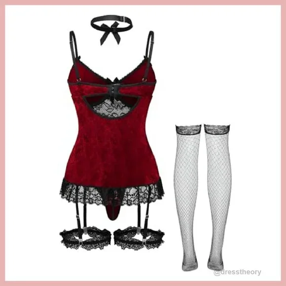 Sexy Lace Babydoll Corset Teddy Lingerie Set with Garter Belt - Picture 7 of 8